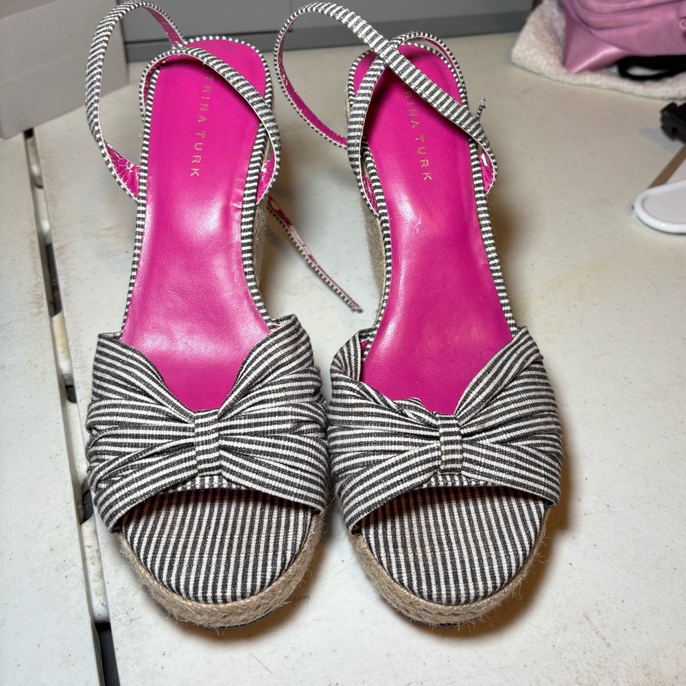 Trina Turk Pink Insole Striped Wedge Heel